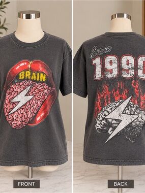 Target Black Short Sleeve Graphic Tee with Red Brain Lightning Artwork